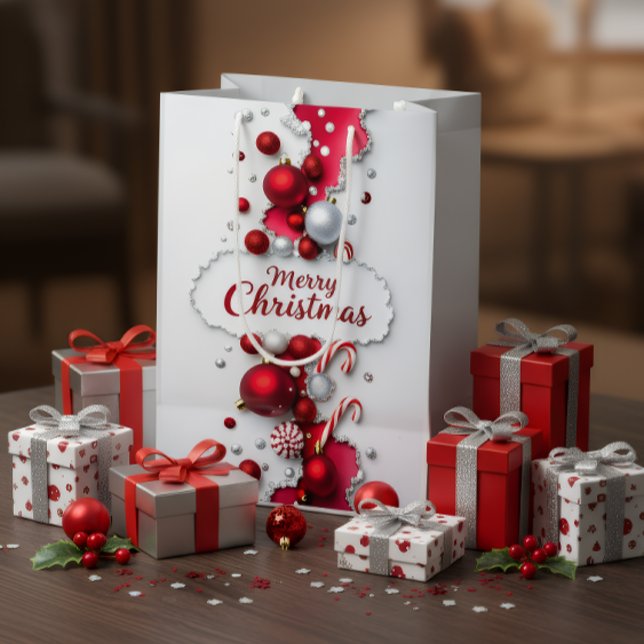 Elegant Red & Silver Christmas Gift Bag (Creator Uploaded)