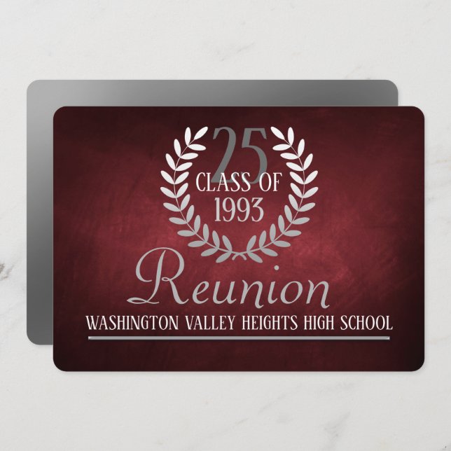 Elegant Red|Silver Class Reunion Invitation (Front/Back)