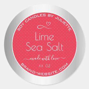 Elegant Red Silver Coloured Soy Candles Packaging Classic Round Sticker