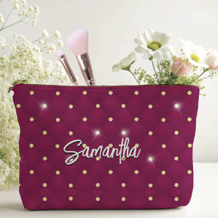 Elegant red silver faux glitter drips monogrammed accessory pouch