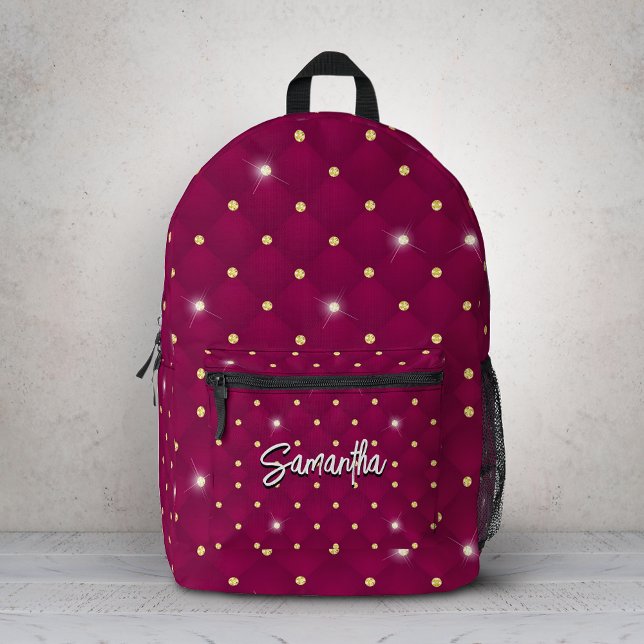 Elegant red silver faux glitter drips monogrammed printed backpack (Creator Uploaded)