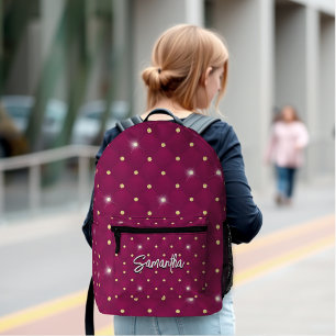 Elegant red silver faux glitter drips monogrammed printed backpack