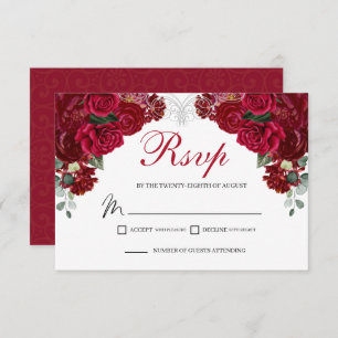 Elegant Red & Silver Floral RSVP Enclosure Card