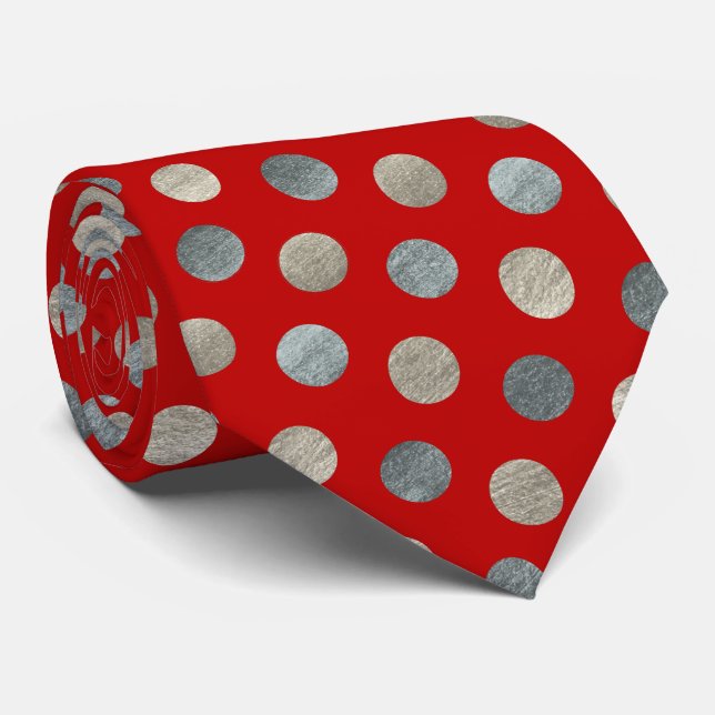    Elegant Red & Silver Polka Dot Modern Christmas Tie (Rolled)