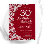 Elegant Red Silver Roses 30th Birthday Party Invitation<br><div class="desc">Red silver floral 30th birthday party invitation. Elegant design featuring roses,  faux silver foil and typography script font. Trendy invite card perfect for a stylish female bday celebration. Can be customised to any age. Printed Zazzle invitations or instant download digital printable template.</div>
