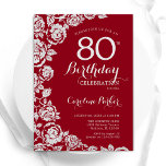 Elegant Red Silver Roses 80th Birthday Party Invitation<br><div class="desc">Red silver floral 80th birthday party invitation. Elegant design featuring roses,  faux silver foil and typography script font. Trendy invite card perfect for a stylish female bday celebration. Can be customised to any age. Printed Zazzle invitations or instant download digital printable template.</div>