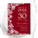 Elegant Red Silver Roses Surprise 30th Birthday Invitation<br><div class="desc">Red silver floral surprise 30th birthday party invitation. Elegant design featuring roses,  faux silver foil and typography script font. Trendy invite card perfect for a stylish female bday celebration. Can be customised to any age. Printed Zazzle invitations or instant download digital printable template.</div>