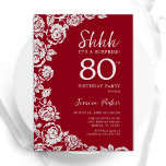 Elegant Red Silver Roses Surprise 80th Birthday Invitation<br><div class="desc">Red silver floral surprise 80th birthday party invitation. Elegant design featuring roses,  faux silver foil and typography script font. Trendy invite card perfect for a stylish female bday celebration. Can be customised to any age. Printed Zazzle invitations or instant download digital printable template.</div>