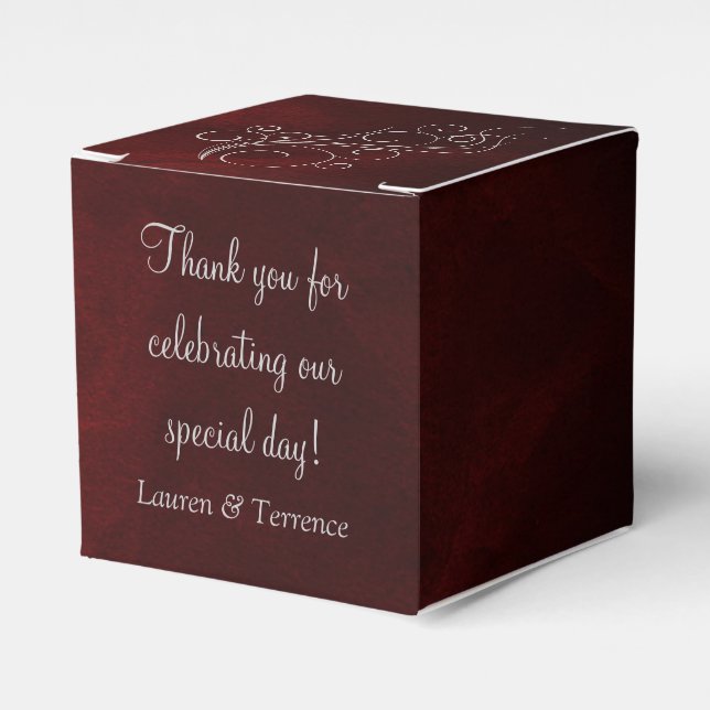 Elegant Red Silver Wedding Favour Box (Front Side)
