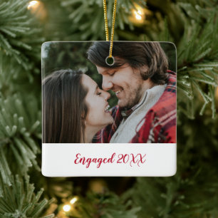Elegant Red Simple Photo Modern Engaged Ceramic Ornament