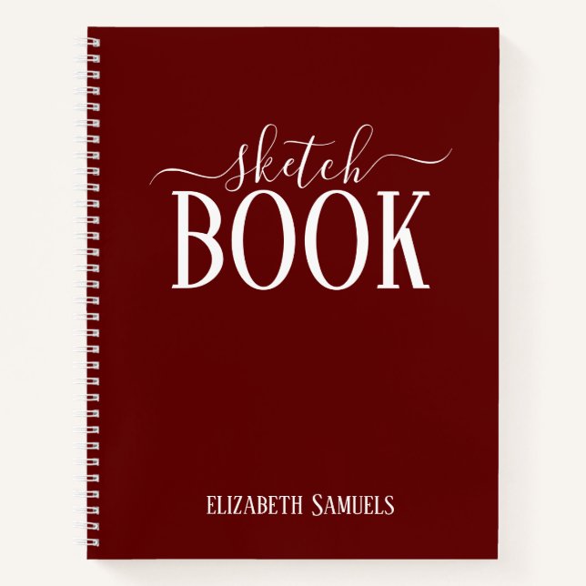 Elegant Red Sketch Book with name gift for her (Front)