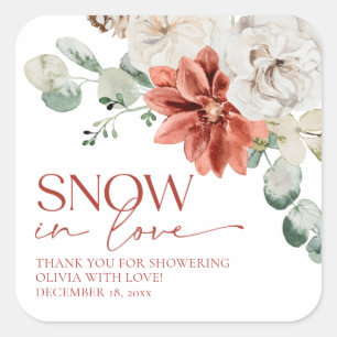 Elegant Red Snow in Love Winter Bridal Shower  Square Sticker