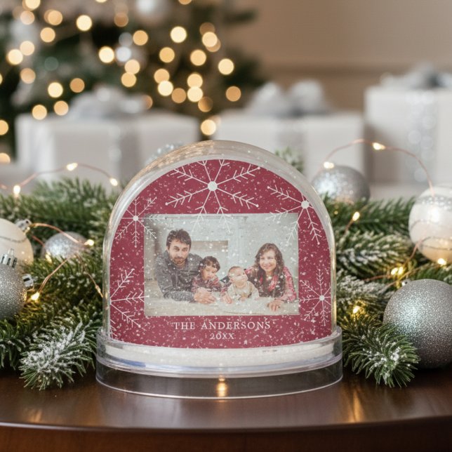 Elegant Red Snowflake Family Photo Christmas Snowglobe (Creator Uploaded)