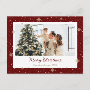 Elegant Red Snowflake Photo Christmas Holiday Postcard