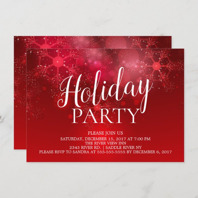 Elegant Red Snowflakes Holiday Party Invitation (Front/Back)