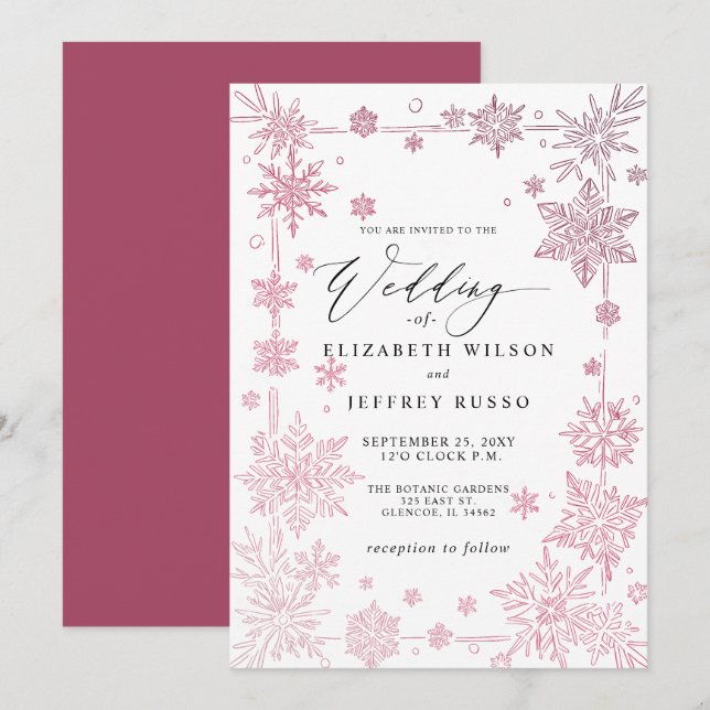 Elegant Red snowflakes Winter Wedding Invitation (Front/Back)