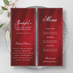 Elegant Red Sparkle 16th Birthday Program Menu Invitation