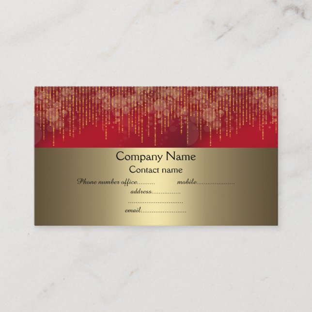 elegant red sparkle gold business card (Front)