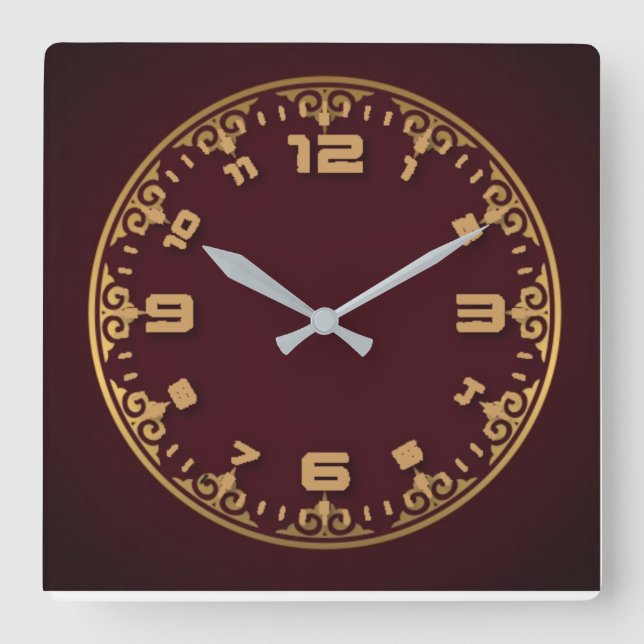 Elegant red square wall clock (Front)