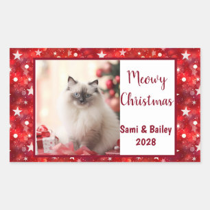 Elegant Red Stars Holiday Photo Rectangular Sticker