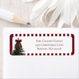 Elegant Red Stripes Christmas Tree Return Address