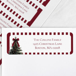 Elegant Red Stripes Christmas Tree Return Address