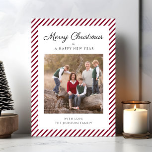 Elegant Red Stripes Photo Christmas Holiday Card