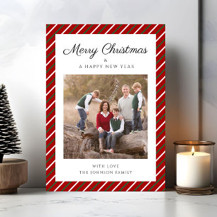 Elegant Red Stripes Photo Christmas Holiday Card