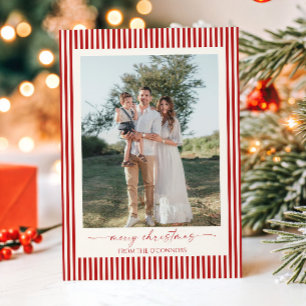 Elegant Red Stripes Photos Merry Christmas Holiday Card