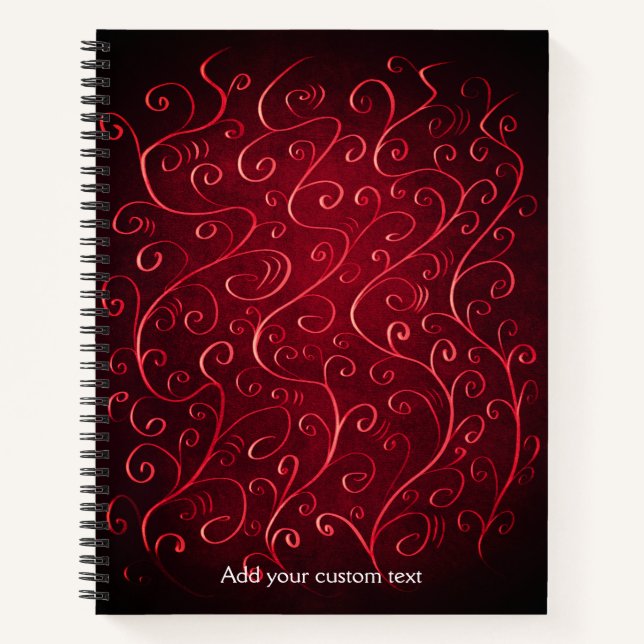 Elegant Red Swirl Pattern Notebook (Front)