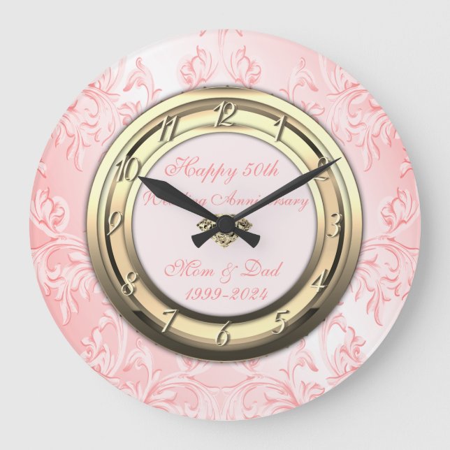 Elegant Red Swirls  50th Wedding Anniversary Large Clock (Front)