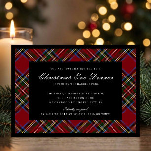 Elegant Red Tartan Christmas Dinner Invitation