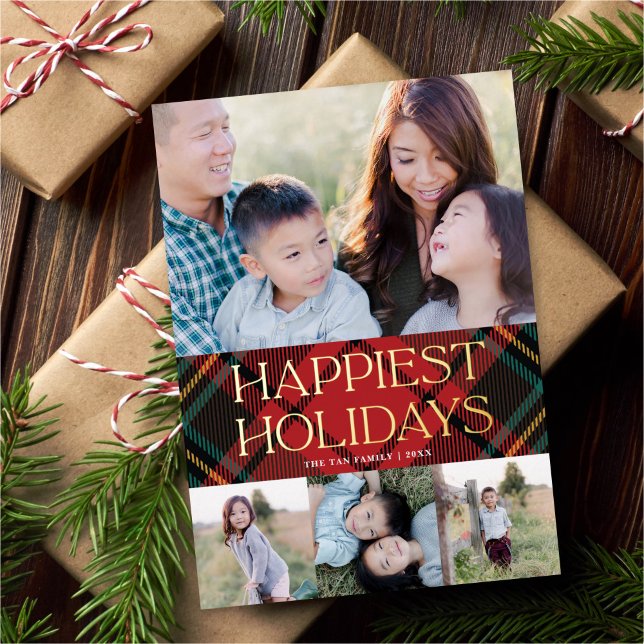 Elegant Red Tartan Christmas Multi-Photo Gold (Creator Uploaded)