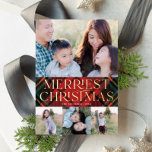 Elegant Red Tartan Christmas Photo Real Foil Card<br><div class="desc">This elegant holiday photo card features four photos (one horizontal and three smaller square photos), a classic red tartan plaid background, and "Merriest Christmas" in gold foil. On the back you will find a festive red background. Further customise this design by adding another photo and/or text to the back! The...</div>