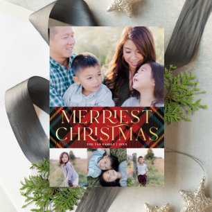 Elegant Red Tartan Christmas Photo Real Foil Card