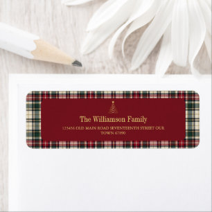 Elegant Red Tartan Gold Script Christmas Tree