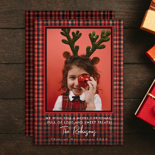 Elegant Red Tartan Plaid Christmas Company Photo Holiday Card
