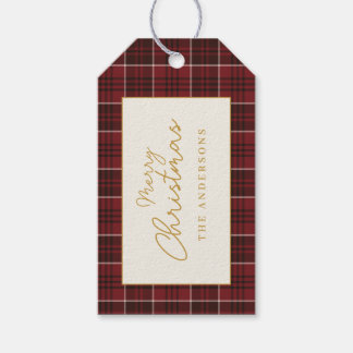 Elegant Red Tartan Plaid Christmas Gift Tags