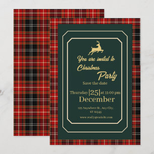 Elegant Red Tartan Plaid Christmas Party Invitation