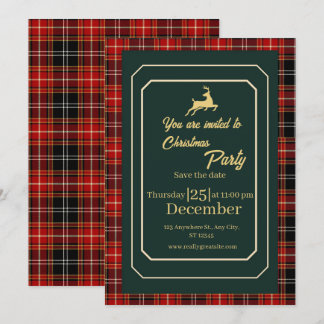 Elegant Red Tartan Plaid Christmas Party Invitation
