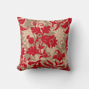 Elegant Red, Taupe & Beige Floral Christmas Cushion