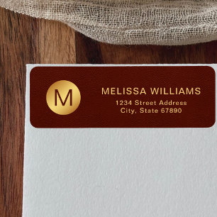 Elegant Red Texture & Gold Initial Return Address