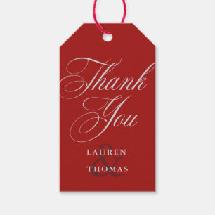 Elegant Red Thank You with Silver Calligraphy Text Gift Tags