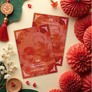 Elegant Red Tones Floral Chinese Tea Ceremony  Invitation
