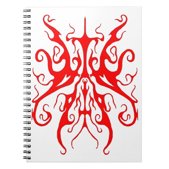 Elegant Red Tribal Mask Abstract Design Notebook (Front)