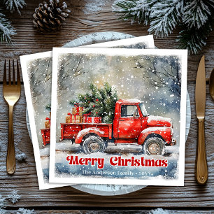 Elegant red truck Christmas scene party napkins