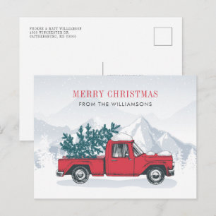 Elegant Red Truck Modern Christmas Holiday Postcard