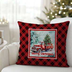 Elegant red truck winter scene rustic festive cushion