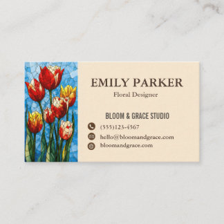 Elegant Red Tulip Floral Business Card