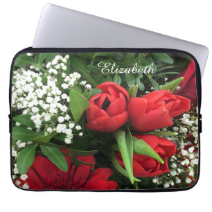 Elegant Red Tulips Personalised Laptop Sleeve